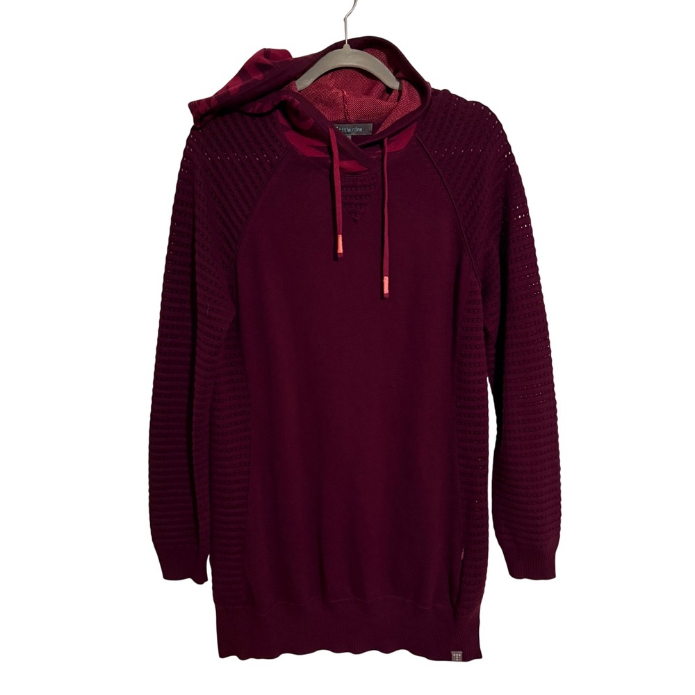 Title Nine Burgundy Knit‎ Tunic Hoodie Pointelle Raglan Sleeve Sweater Large